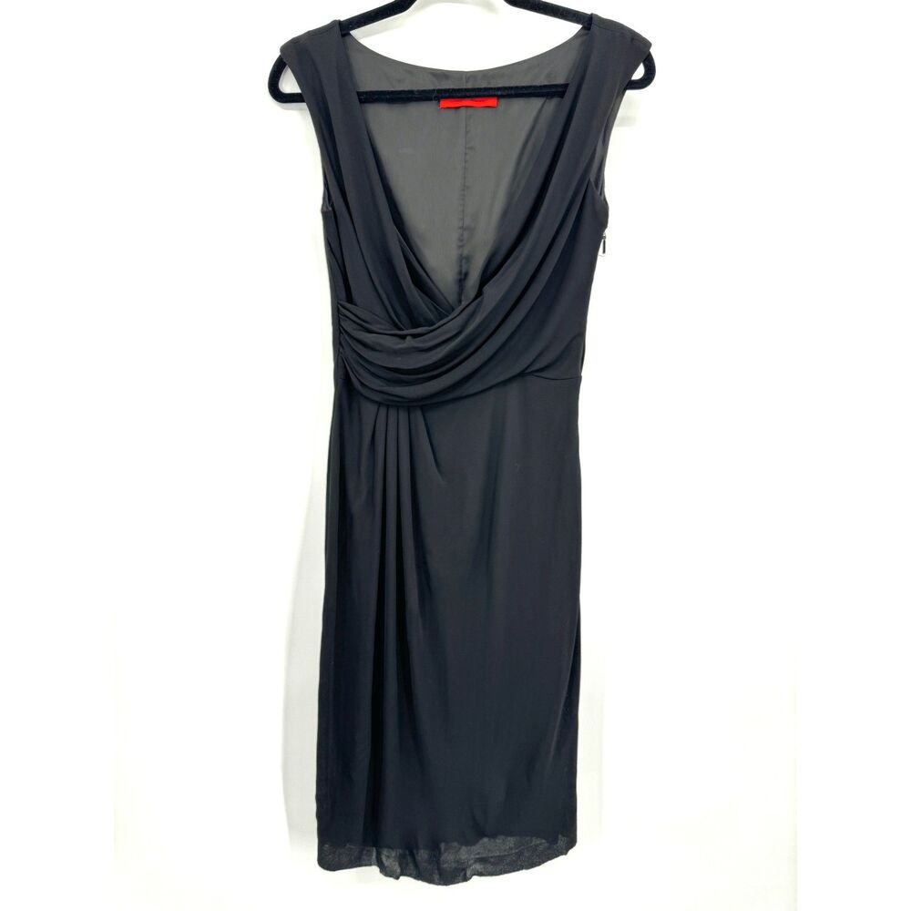 CAROLINA HERRERA Black Drapey Sleeveless Midi Cocktail Dress Size 0
